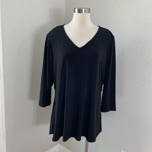 Susan Graver Womens XL Black V Neck Tunic Top With Peplum Back Stretch Shirt